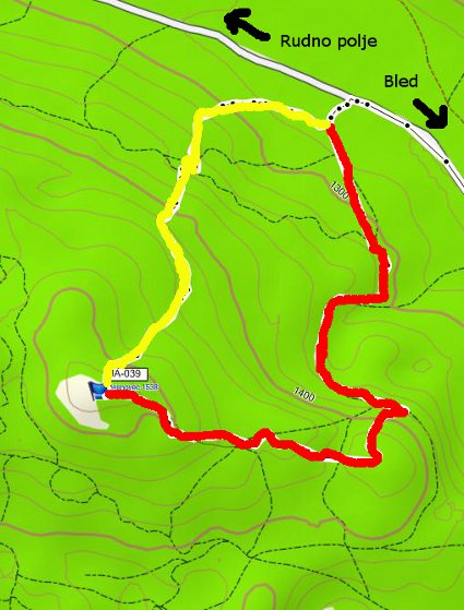 GPS sled: rdeča vzpon, rumena spust